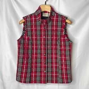 Baxter & Wells red black silver metallic plaid cotton vest